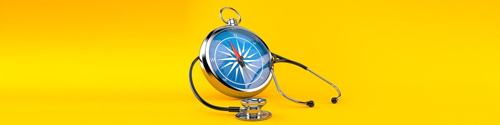 compass and stethoscope on a yellow background