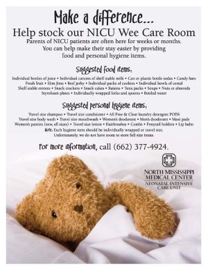 NICU Wee care room flier